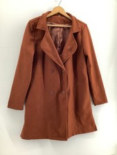 Rust Brown Double Breasted Coat L Longline Formal Winter Jacket Smart