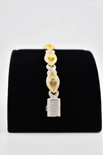 10 ct Round Tested D Moissanite VVS1 Cuban Bracelet 14k White Gold Plated Silver - Image 3 of 4