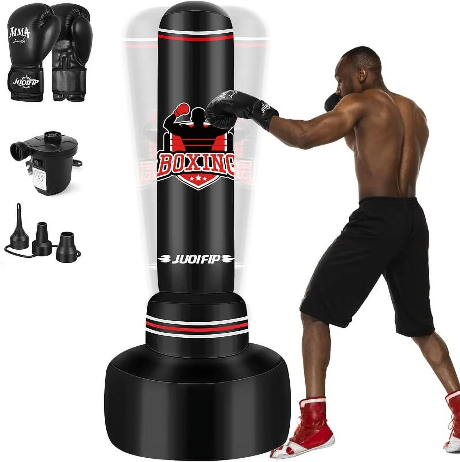 Freestanding Red Heavy Punching Bag Set Includes Boxing Gloves