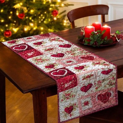 Heart Quilt Table Runner Valentine Decor Red Pink Quilted Romantic Dining Table!