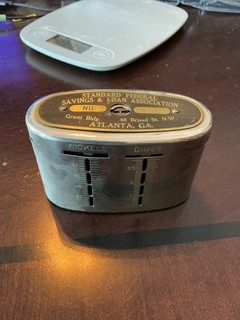 Antique standard federal savings and loan Traveling Teller Coin Bank no key