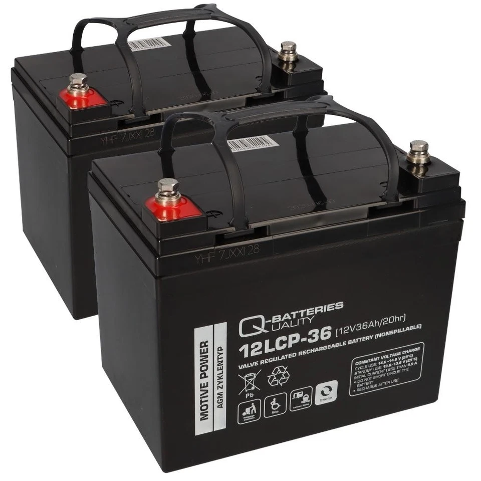 Q-BATTERIES 2x 12V 36Ah AGM BLEI AKKU-SATZ GOLFCADDY SCOOTER ELEKTROMOBIL ROLLSTUHL QB