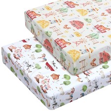2 Pcs Farm Animal Crib Sheet Set 52 x 28 x 8 Inches Baby Sheet Newborn Beddin...