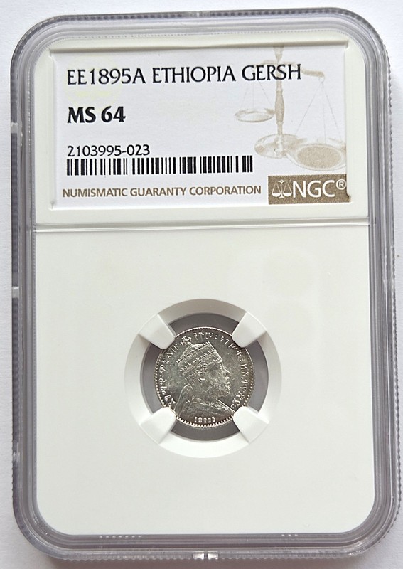 EE 1895 A Ethiopia Gersh, NGC MS 64, nice silver coin         # 901, #22-15