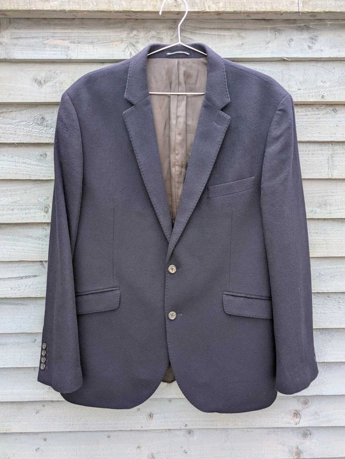 John Lewis Navy Blue Pure Cashmere Single Breasted 2-Button Blazer Jacket Size 44R