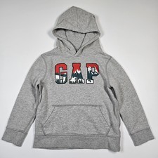 Gap Kids Hooded Sweatshirt Small S 6-7 Gray Hoodie Logo Pullover Mountain