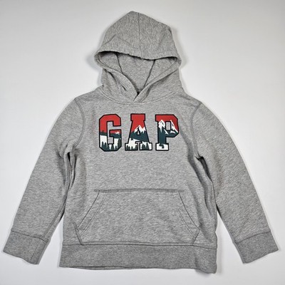 Gap Kids Hooded Sweatshirt Small S 6-7 Gray Hoodie Logo Pullover Mountain