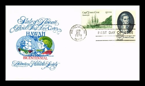 DR JIM STAMPS US COVER CAPTAIN JAMES COOK FDC COMBO HAWAIIAN PHILATELIC SOCIETY
