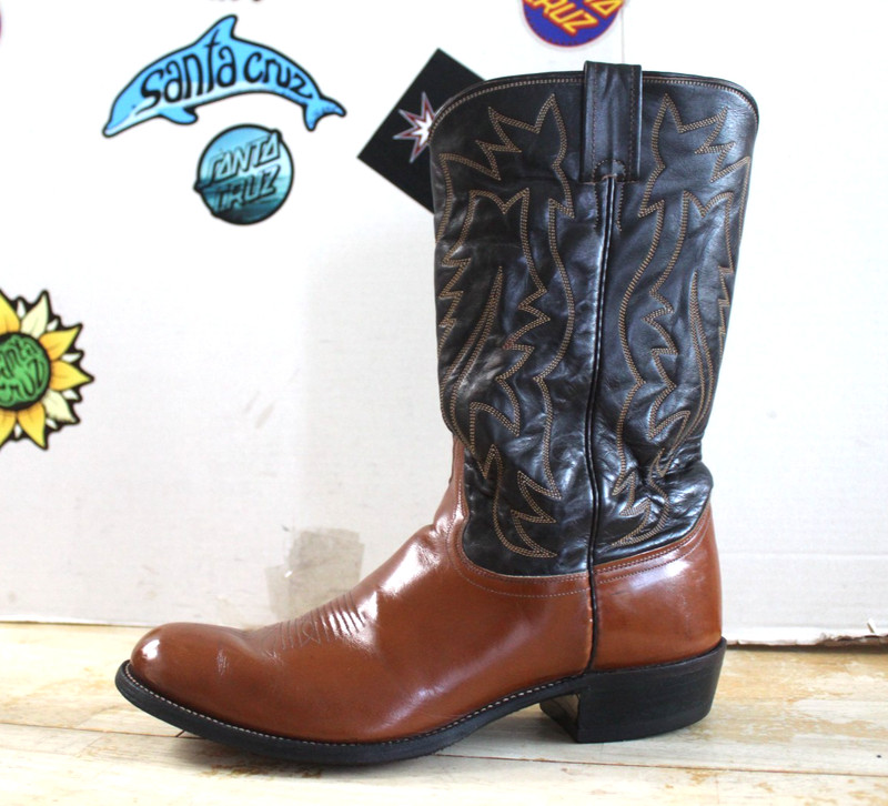 Vintage Justin Men's Western Two Tones Leather Boots, Size 11 D USA Made 80s.