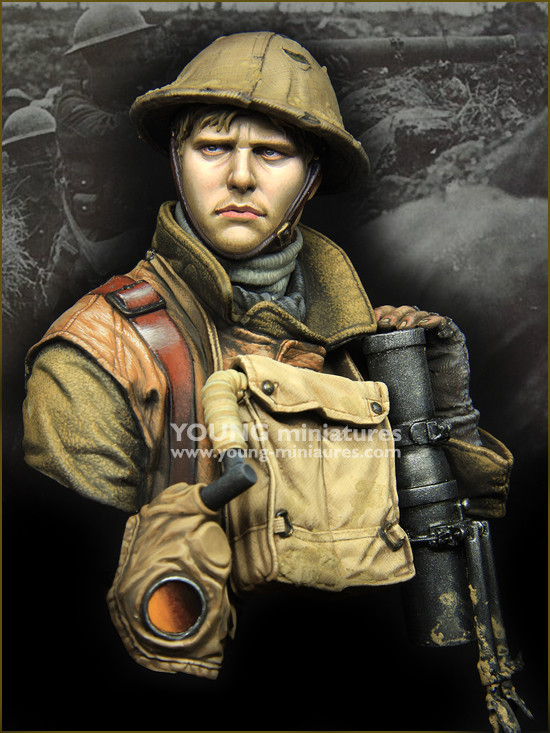 Young Miniatures British Lewis Gunner WW1 1 10th YM1875 Unpainted Bust kit Young Miniatures British Lewis Gunner WW1 1 10th YM1875 Unpainted Bust kit