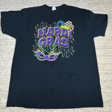 Jerzees Mardi Gras T Shirt Mens XL Black Graphic Tee HiDensiT New Orleans Party