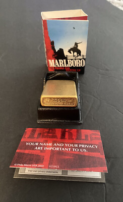 ZIPPO Lighter 2004 Brushed Gold Brass Marlboro Rewards In Box Un