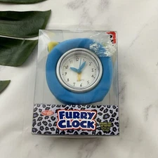 Vintage Y2k Fuzzy Desk Table Clock New Blue Dog Animal Ears Plush Cute Decor