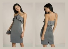 Size 8 Dress Chi Chi London Ruffle Detail Grey Chynna Bodycon Midi
