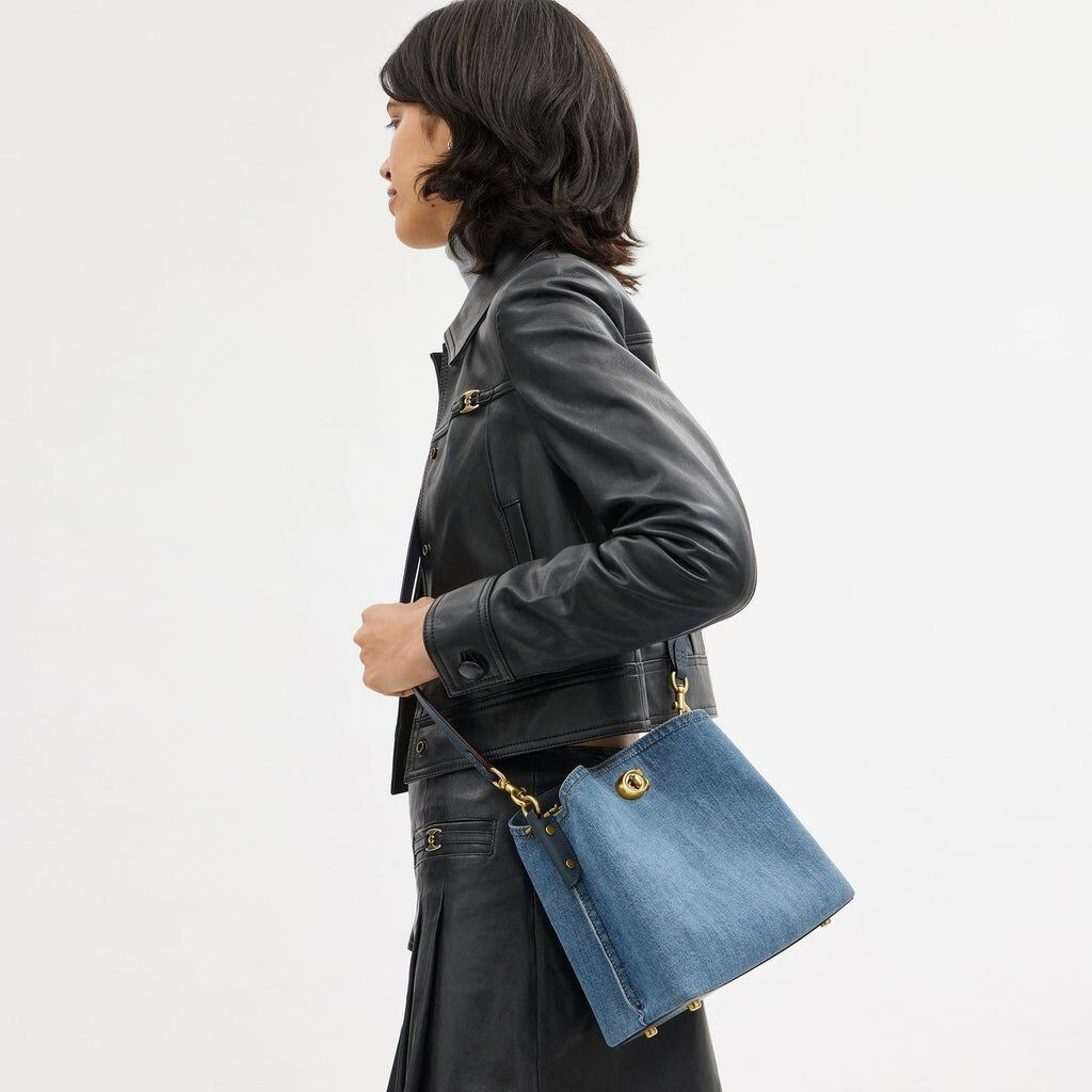 COACH CS241 Denim Bucket Bag Willow Brass Indigo Color