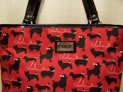 LULU Guiness Red & Black Dogs Tote Handbag Purse Poodle Dachshund
