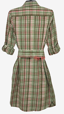 plaid belted shirt dress Loft Plaid Belted Mini Pocket Shirtdress Size XS Pacific Sea Women's