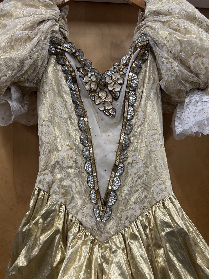 Vestido De Colección Loralie Gala Glamour Talla 10 Fiesta Metálico Dorado Floral Baile de graduación Ajustado Foto 4 de 4