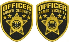 OFFICER ARMED SECURITY 2 EMB PATCH SHOULDER 4.5X3.75' HOOK ON BACK GOLD ON BLACK