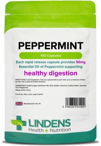 Aceite esencial puro de menta 50 mg 100 cápsulas lindens Reino Unido - Imagen 1 de 5