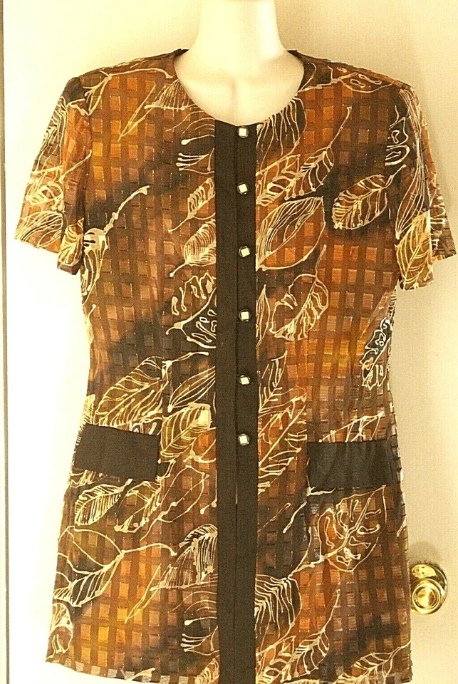 Chaqueta Blusa DE COLECCIÓN DAWN JOY Forrada de Gasa Mangas Cortas Marrón Negro 10 *XLNT+ Foto 2 de 4