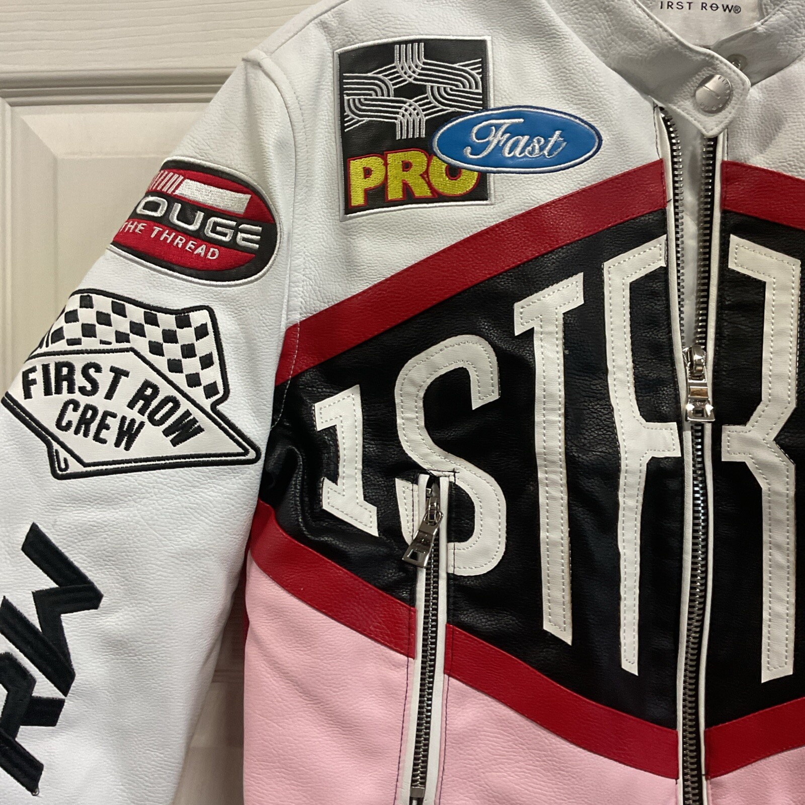 Giacca da corsa in ecopelle prima fila contusa mai rotta taglia small