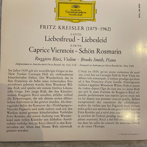 RUGGIERO RICCI / BROOKS SMITH: Liebesfreud - (EP DGG 30 656 EPL / NM) - Bild 2 von 3