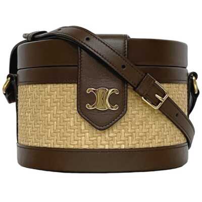 Celine Tambour Shoulder Bag f-21487 Beige Brown Triomphe Good Condition Bucket