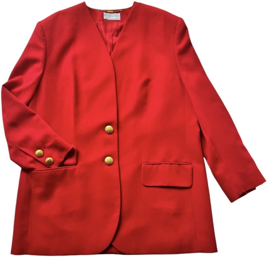Givenchy Jacket Womens Plus size 16W Red Collarless V-Neck L Givenchy Jacket Womens Plus size 16W Red Collarless V-Neck L