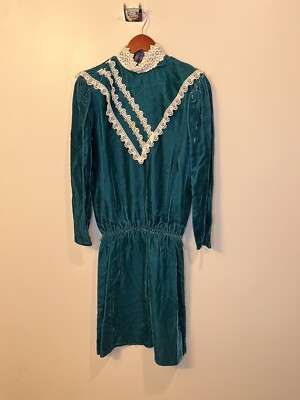 VTG GunneSax Jessica McClintock Dress SZ 8 Green Velvet Rayon Lace Made In  USA | eBay
