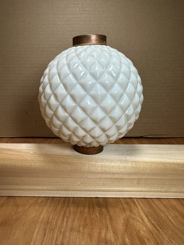 Antique Original White Milk Glass Raised Quilt Lightning Rod Ball Copper Caps - Picture 3 of 4
