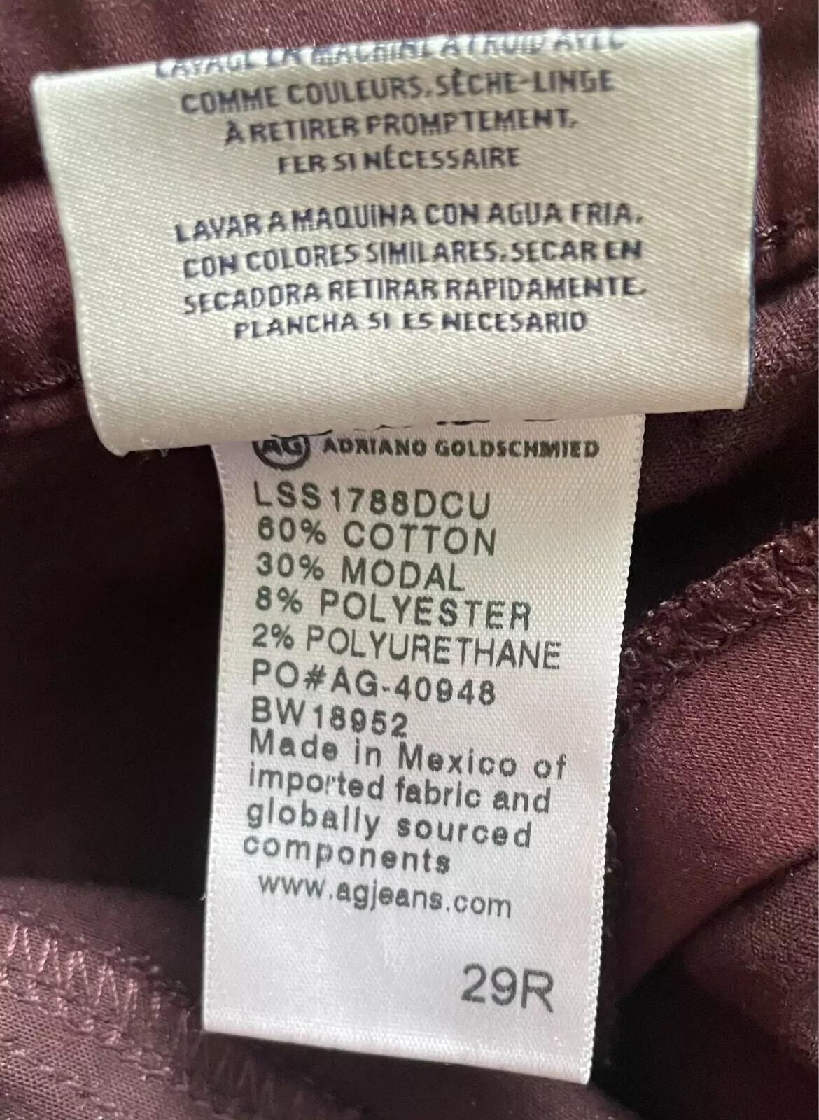 Anthropologie AG Adriano Goldschmied Sateen Skinny Jeans Burgundy Womens Size 29 thumbnail 8