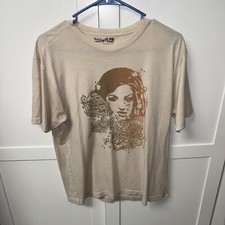Quiksilver Beige T-Shirt Tee Girl Design Surf Mens Size Medium