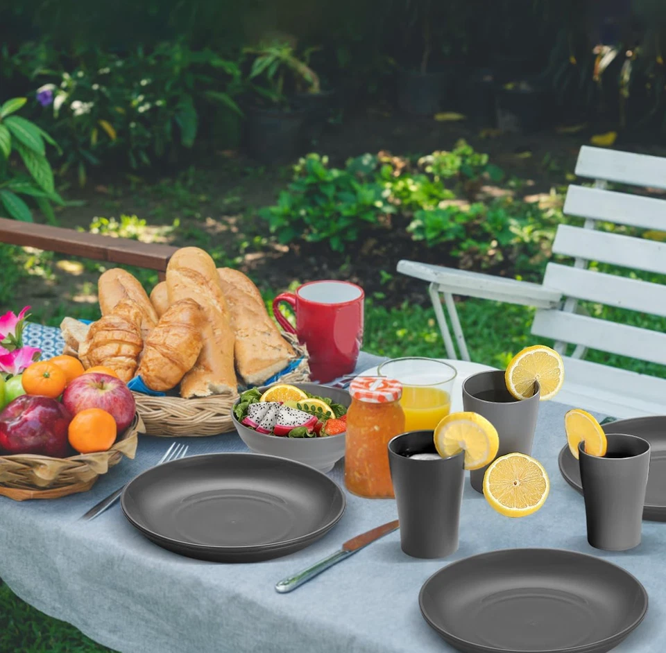 Plastic Dinnerware Set 32 PCS (Reusable Light Weight Mugs, Bowls, Dishes) Grey - Image 4 of 4