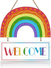 Rainbow Welcome Wooden Hanging Door Sign,Boho Rainbow Wall Decor,LGBT Pride D...