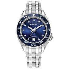 CITIZEN CARSON BLUE DIAL STAINLESS STEEL LADIES ECO-DRIVE WATCH FE6160-57L
