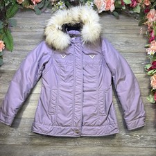 R.E.D Valentino Hooded Puffer Parka Jacket Coat Purple Raccoon Fur Hood 6 Medium