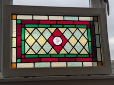 Decorative Antique Framed Stained Glass Window Panel Fanlight 62 x 41.5 cm