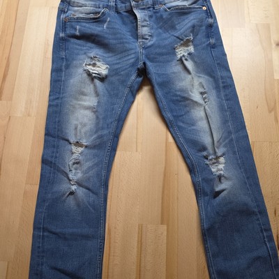 ONLY & SONS Herren Jeans Skinny Denim blau Destroyed Look Five-Pocket W31 L34