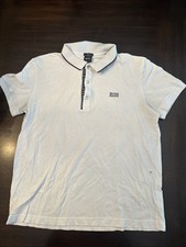 Hugo Boss White Polo Shirt With Blue Collar Size Large Slim Fit New