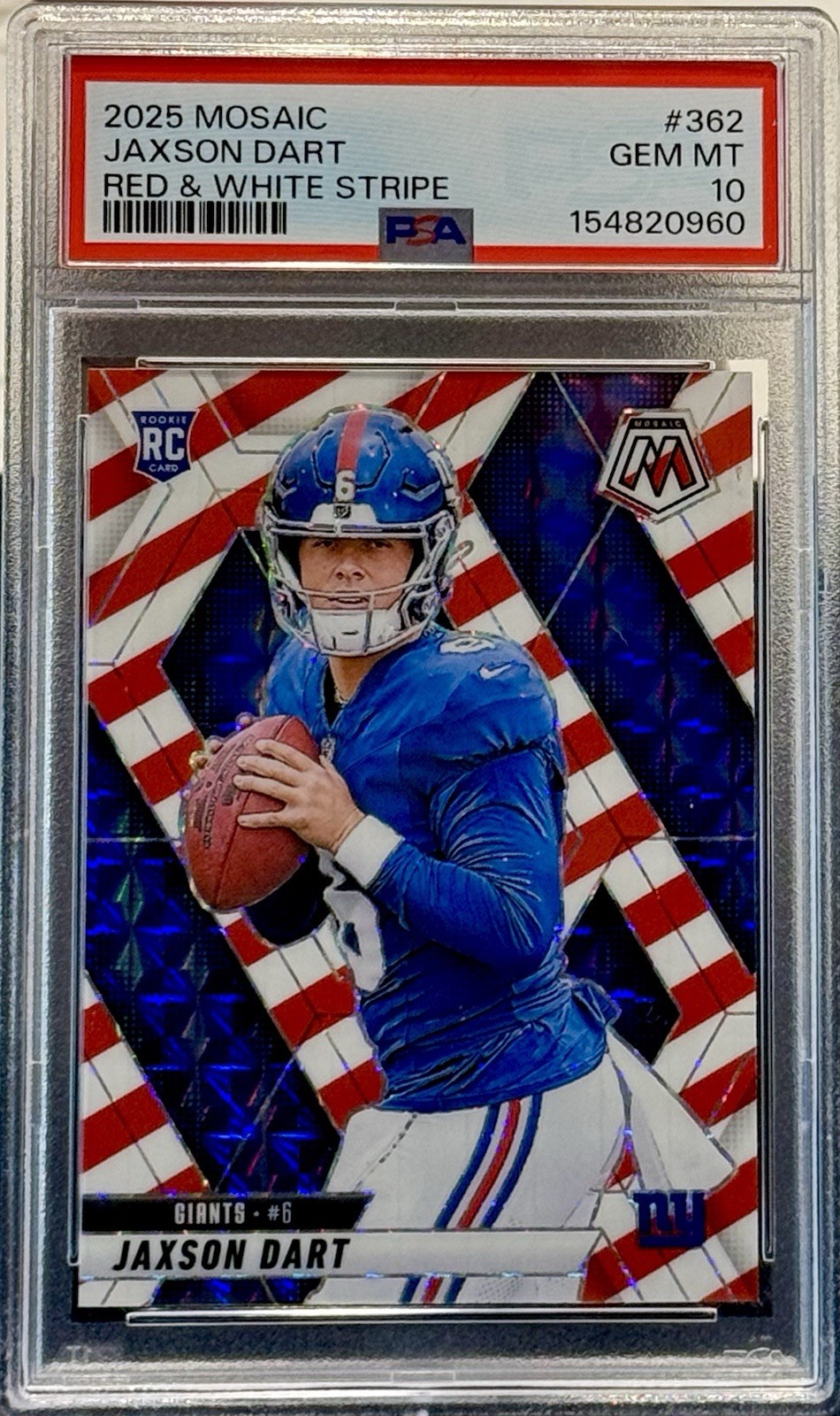 2025 Mosaic Jaxson Dart Rookie Card #362 RED & WHITE STRIPE Prizm PSA 10 RC