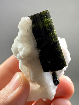 210 CT Green Cap Tourmaline Crystal Combine With Albite From Astak Mines Pak