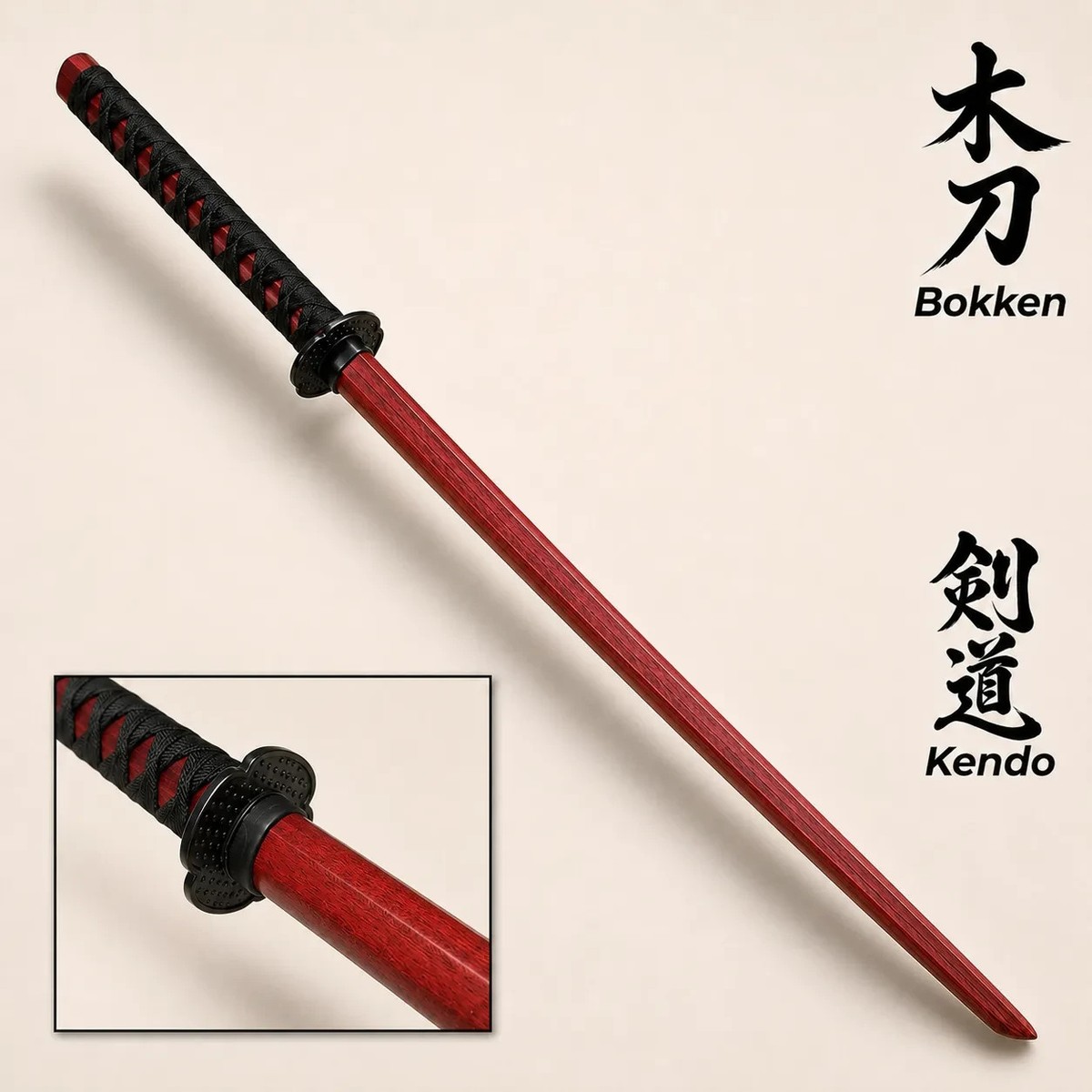 Bokken Red Wood Daito Kendo Samurai Katana 100cm Timber Training