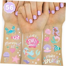 Under The Sea Mermaid Temporary Tattoos - 56 Iridescent Foil Styles Kids