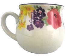 THE PIONEER WOMEN WHITE FLORAL GARDEN MEADOW CERAMIC POT BELLY MUG / 18oz