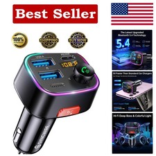 Bluetooth FM Transmitter with Light Switch, Fast Charging  Noise Cancellation