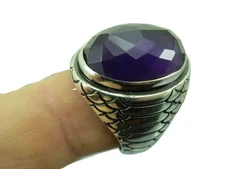 NATURAL AMETHYST FEBRUARY BIRTHSTONE 925 SOLID SILVER FATHER 'S DAY MENS RING