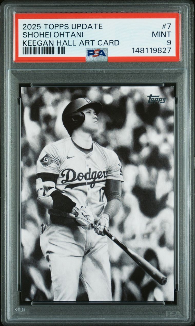 Shohei Ohtani #KHAC-8 Baseball Cards 2025 Topps Update Keegan Hall Art trading card — raw and PSA graded price guide