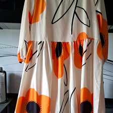 Damen Jerseykleid weiß/orange/schwarz grafis...