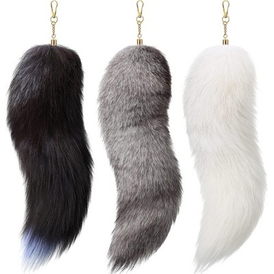 3 Pcs Therian Fluffy Tail Keychain Real 15.7 Inch Soft Fur Fox Tail Keychain ...